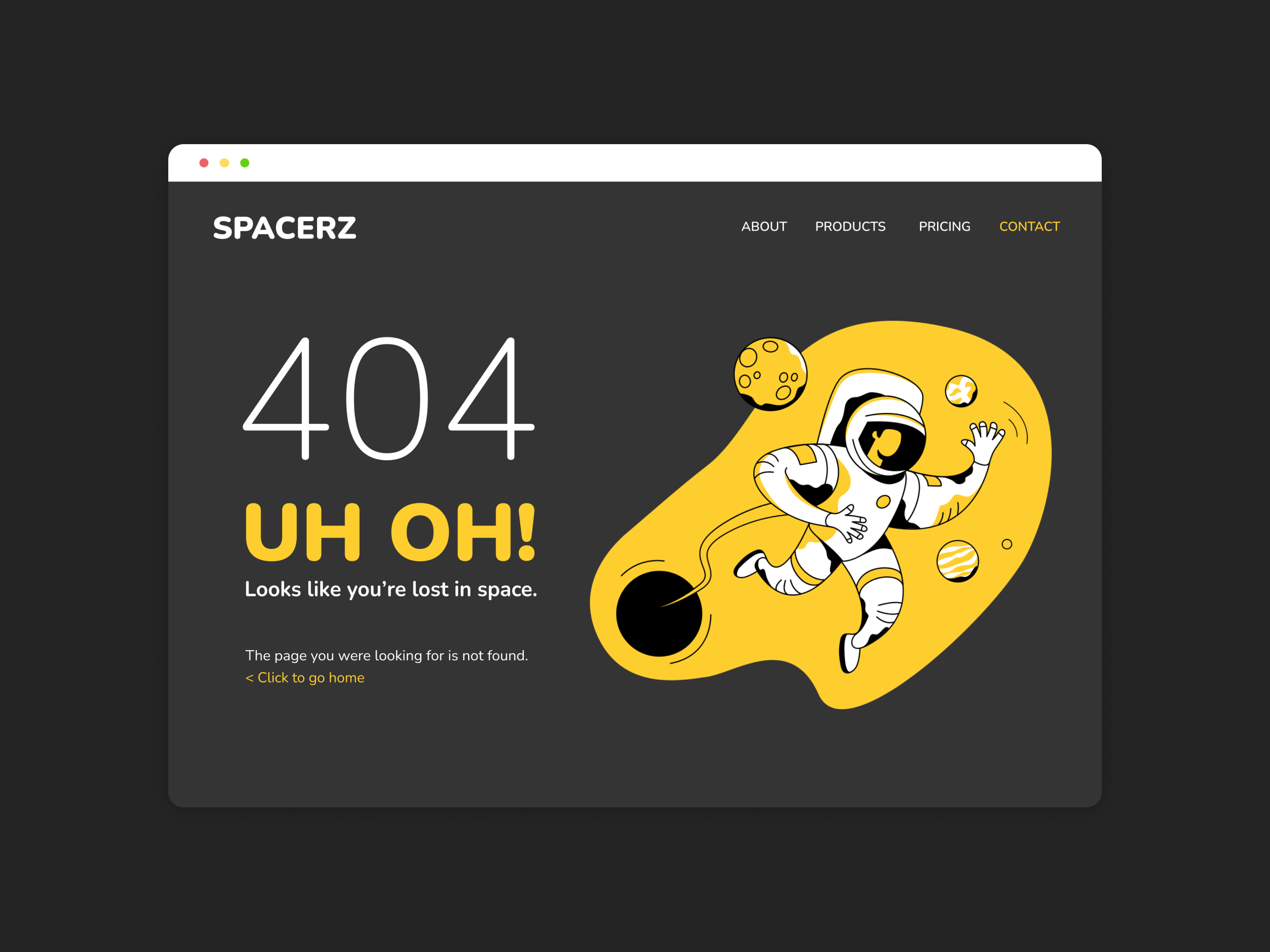 Mockup of 404 error page